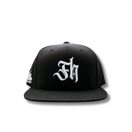 black FatherHood logo snapback hat with embroidered text on the front.